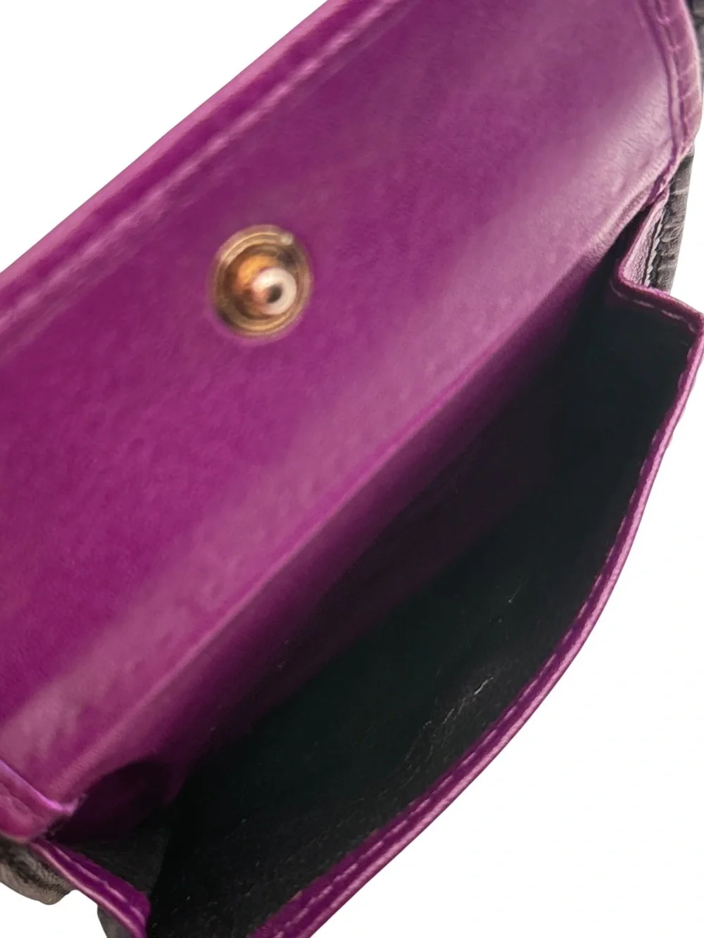 Gucci Microguccissima Bi-Fold Wallet Black Leather Purple Mint Interior